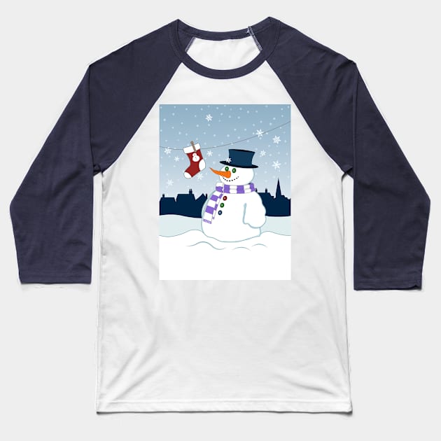 Snowman and Stocking Christmas Baseball T-Shirt by NataliePaskell